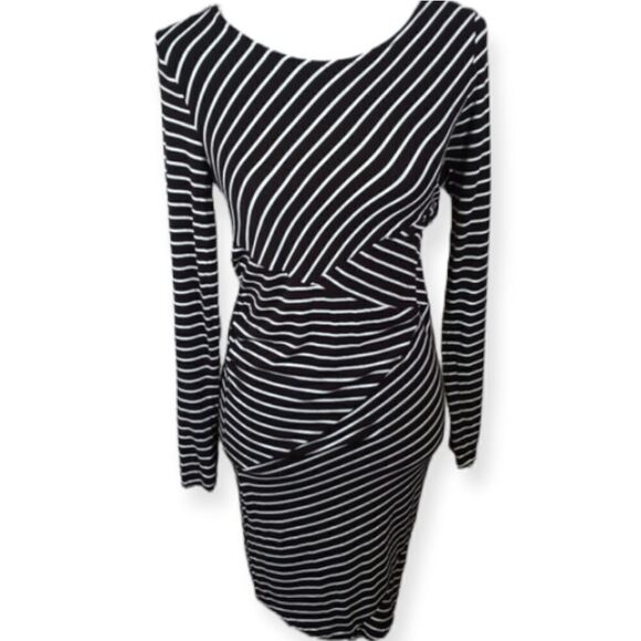 MOTHERHOOD MATERNITY BLACK & WHITE STRIPE DRESS SZ.S EUC - Picture 1 of 9